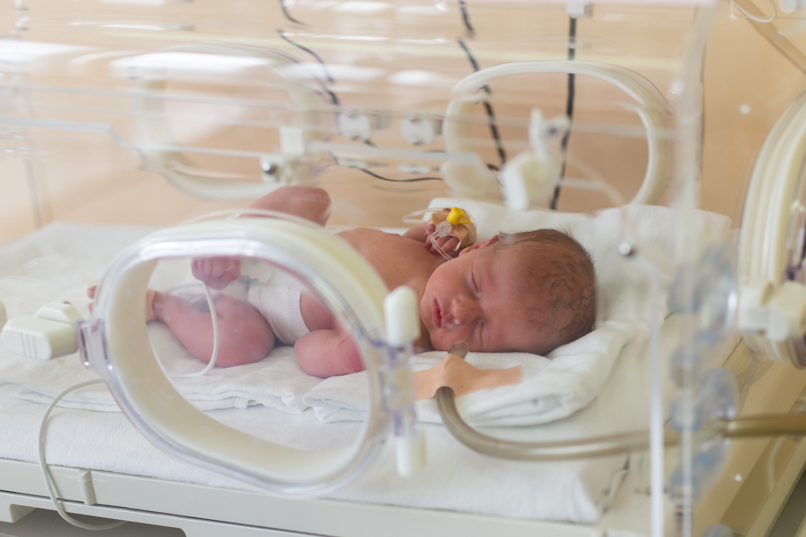 Nouveau-né Fille À L'intérieur De L'incubateur Dans La Salle D